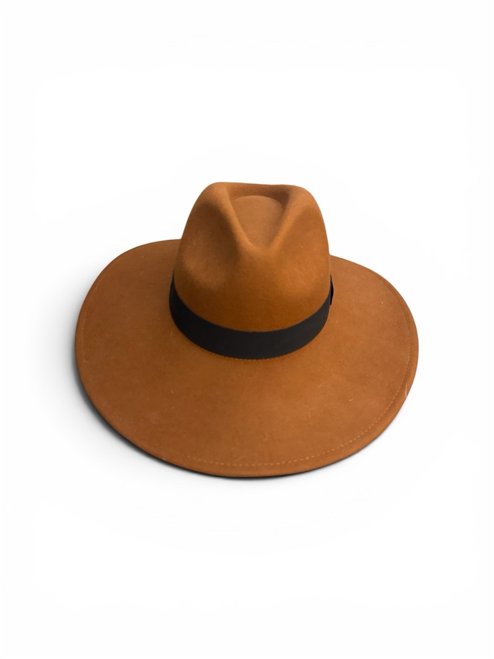 Wide Brim Wool Fedora Hat - Brown W/tag